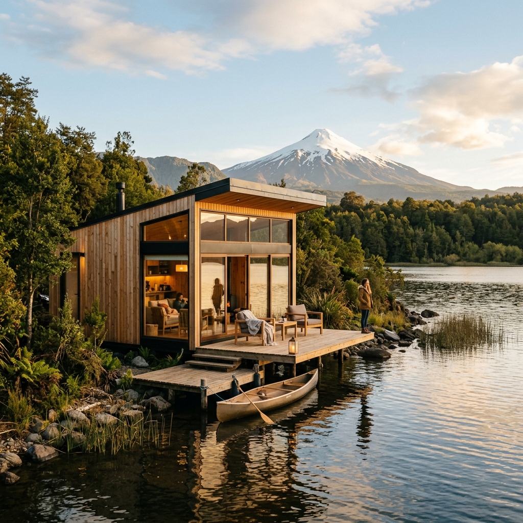 Cabaña Temukit a orillas del lago Villarrica con vista al volcán